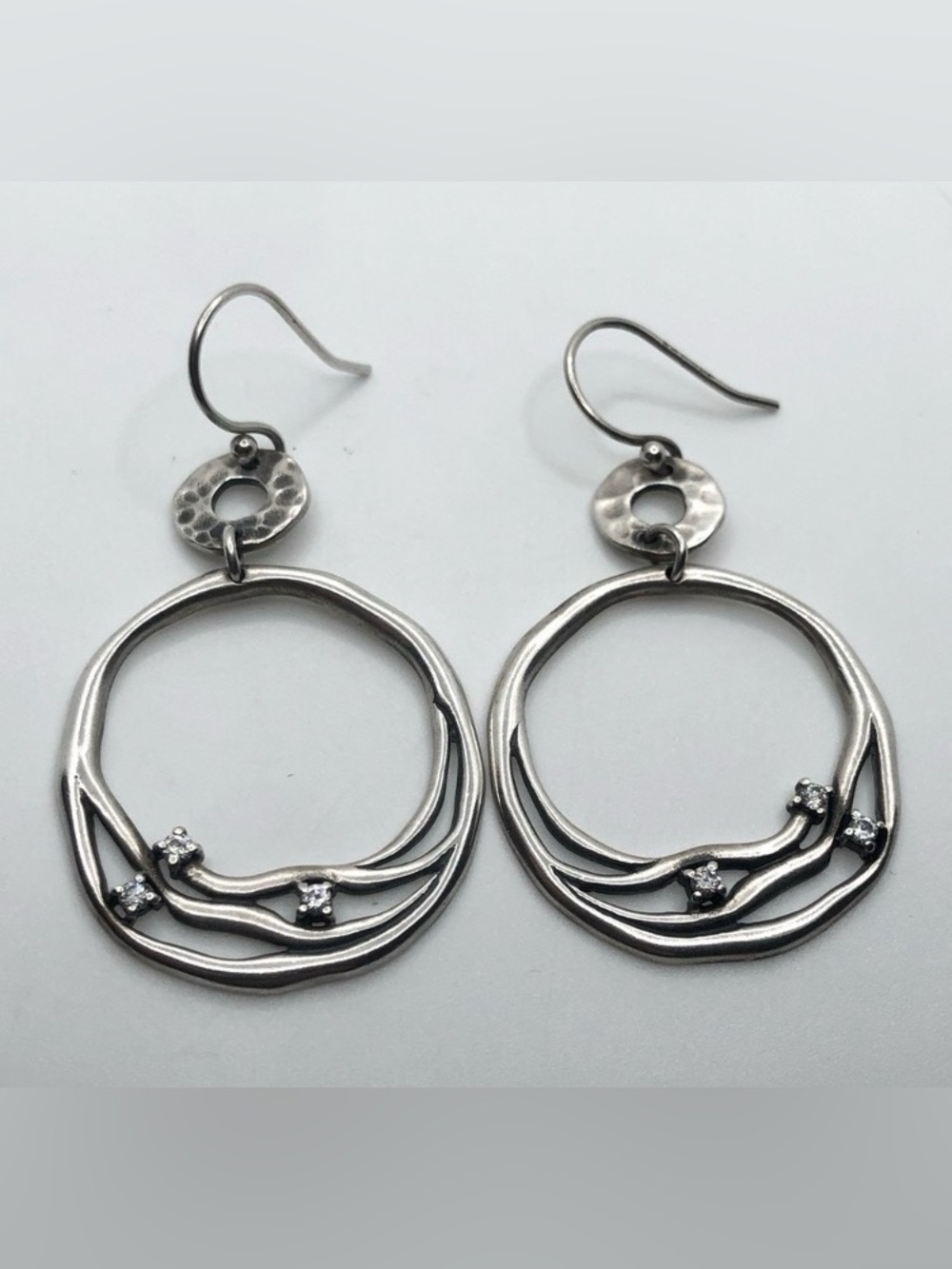 SILPADA Sterling Interwoven Vine Cz Stone Hook Earrings Retired W2038 / 2.1”